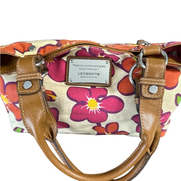 Liz Claiborne Pink and Orange Shoulder Bag with Floral Design - Picture 7 of 7